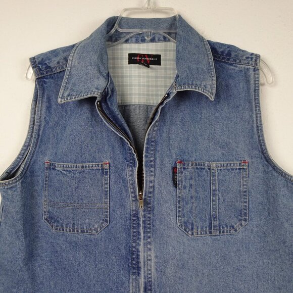 Vtg 90s Denim Vest Blue Jean Full Zip Collared Biker Women’s M Gloria Vanderbilt - Picture 2 of 10